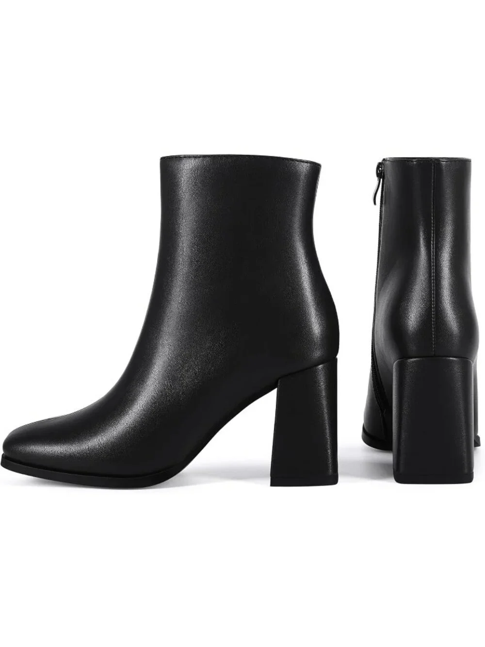 Women’s Matte Black Square Toe Ankle Boots Chunky Block Heel Short Dressy Bootie